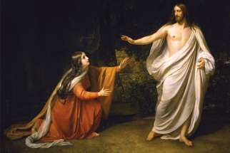 This is “Christ’s Appearance to Mary Magdalene After the Resurrection” by the Russian painter Alexander Andreyevich Ivanov, completed in 1835.