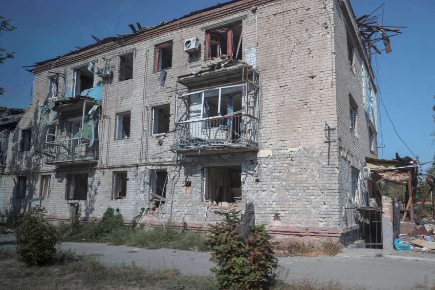 A destroyed residential building is seen in Orikhiv in Ukraine&#039;s Zaporizhzhia region Sept. 13, 2023, following a Russian airstrike. The Ukrainian Greek Catholic Church announced Dec. 7 it had just discovered that in an order dated Dec. 26, 2022, an official in the Russian-occupied regions of Zaporizhzhia banned all activities of the church, as well as the Knights of Columbus, Caritas and other Catholic ministries in the occupied area.