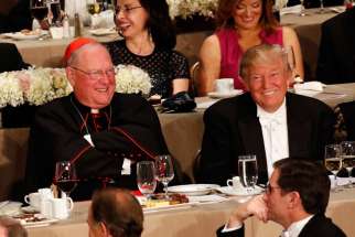 New York Cardinal Timothy M. Dolan and Donald Trump at the 71st annual Alfred E. Smith Memorial Foundation Dinner Oct. 20. Cardinal Dolan says he hopes promises made by Trump, now president-elect, on life issues will become his administration&#039;s policies and that the pro-life community will hold him accountable to those promises.