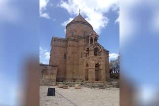 A closer view of the Armenian Church of the Holy Cross on Akdamar Island, Lake Van. It is one of the only Armenian sites the Turkish government has restored and a major attraction for diaspora Armenians who visit Turkey searching for signs of their heritage. 