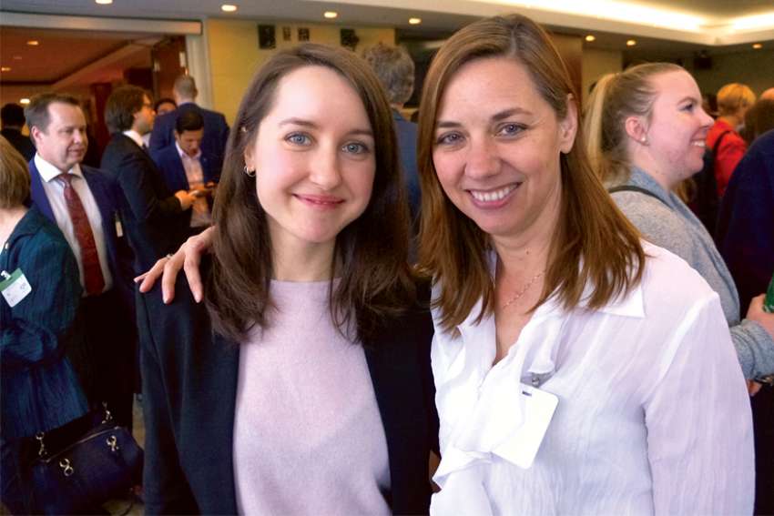 Anastasia Bowles, right, LifeCanada’s director of operations and outreach, with Ivanka Galadza, LifeCanada office assistant, at a pro-life reception in Ottawa last month.