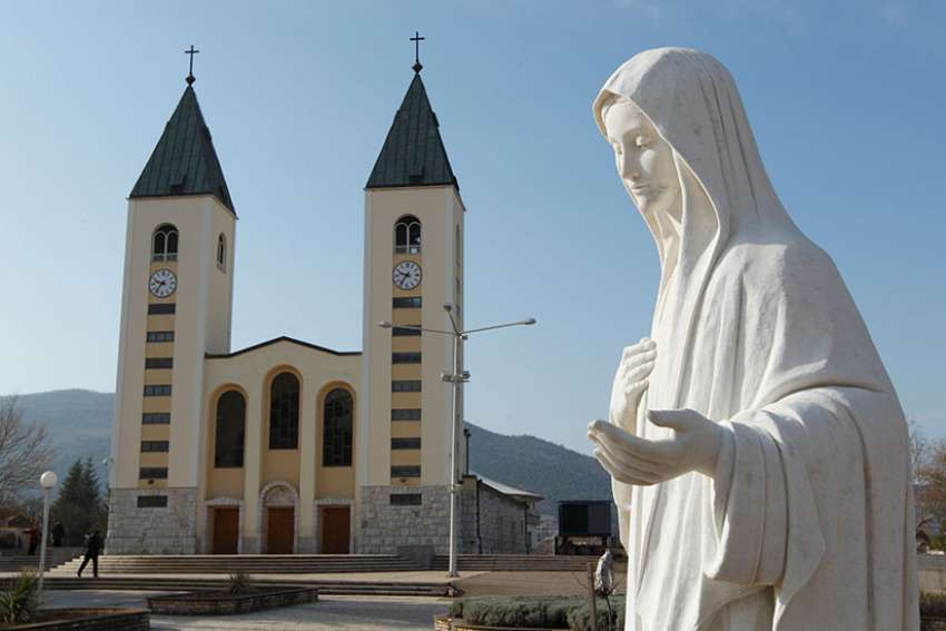 A statue of Mary is seen outside St. James Church in Medjugorje, Bosnia-Herzegovina, in this Feb. 26, 2011, file photo. The local bishop says again that the Virgin Mary has not appeared in Medjugorje.