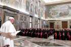 Pope Francis speaks during a meeting with nuncios, who represent the pope around the world, in the Apostolic Palace at the Vatican Sept. 17.