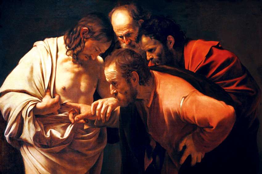 The Incredulity of St. Thomas, circa 1601, by Caravaggio.