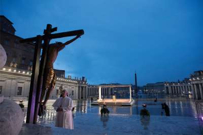 The Church has an example of how to respond to COVID publicly and liturgically in Pope Francis who, in the depths of Italy’s COVID crisis last April, stood alone in a rain-soaked St. Peter’s Square, crosier in hand, praying for mercy urbi et orbi — for the city and the world.