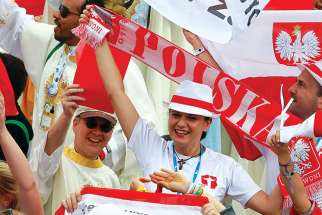 Polish pilgrims at World Youth Day in Rio de Janeiro 2013 cheer as Pope Francis announces that WYD 2016 will take place in Krakow, Poland.