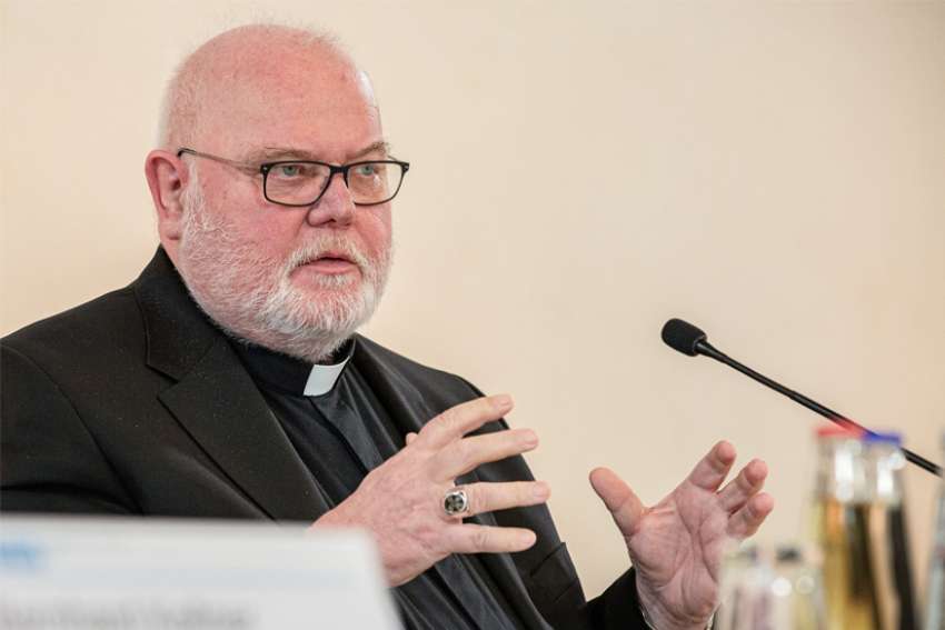 German Cardinal Reinhard Marx of Munich and Freising gives a statement on the Munich abuse report to the media Jan. 27, 2022. The news conference came a week after the publication of the report on abuse in his archdiocese.
