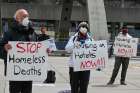 Protesters at Toronto City Hall call attention to the condition of Toronto&#039;s homeless population especially during the COVID-19 crisis.