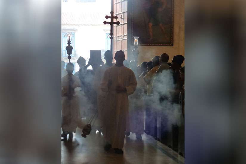 A procession enters Havana&#039;s Cathedral of the Virgin Mary of the Immaculate Conception in mid-March. Some Catholic Cubans hold hope that better relations with the U.S. will also mean a better future for the church on the island. 