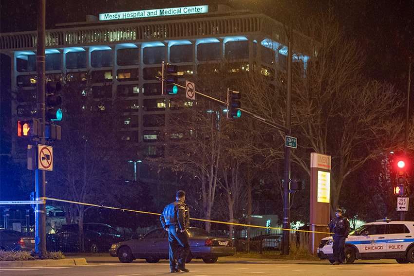 A crime scene at Mercy Hospital and Medial Center in Chicago is seen Nov. 19 following a shooting. 