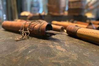 Quivers and arrows of the Yanomami people are seen in a new exhibit, &quot;Mater Amazonia&quot; in the Vatican Musuems. The new exhibit is dedicated to the people, customs and Catholic faith in the Amazon and runs Oct. 28 to Jan. 11.