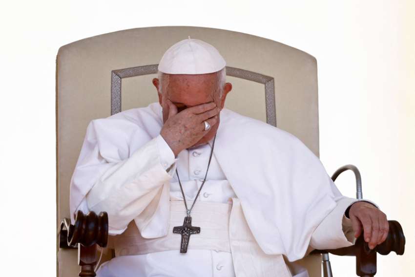 Pope Francis pauses during his general audience in St. Peter&#039;s Square at the Vatican June 15, 2022.