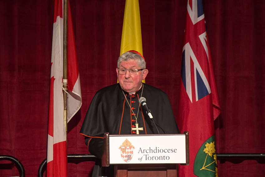 Speaking to more than 1,700 attendees at the 38th annual Cardinal&#039;s Dinner in downtown Toronto Oct. 26, Cardinal Collins urged the largely Catholic audience to evangelize a culture in which life and tolerance for contrary views are increasingly being devalued.