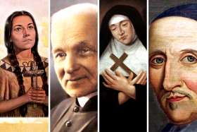 Four people who builit their lives in Canada were canonized during the decade. From left, St. Kateri Tekakwitha, St. Brother André, St. Marie de l’Incarnation, and St. François de Laval.