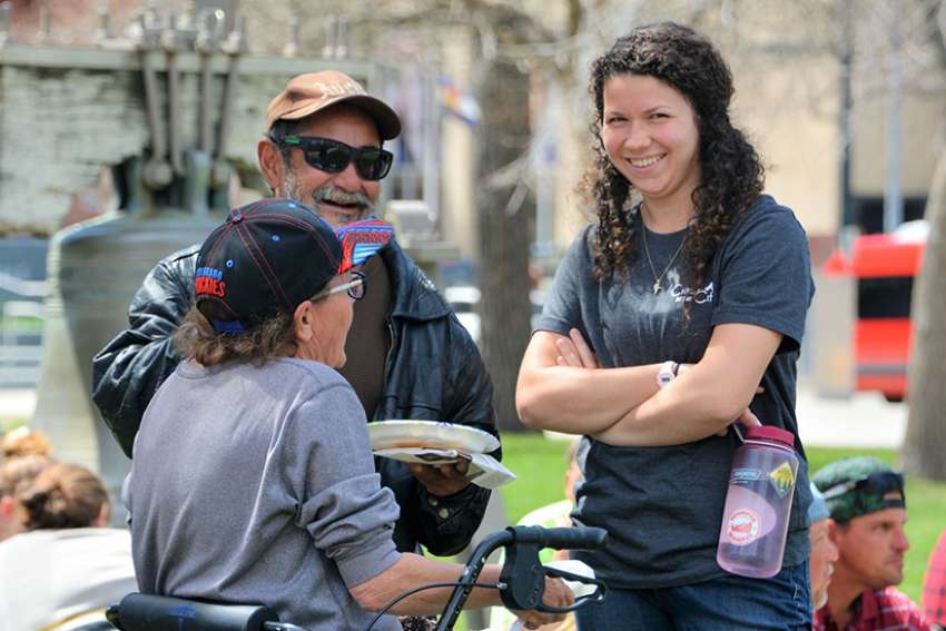 Winnipeg native Abby Pyrz, right, met with many homeless people during her two years serving at Christ in the City in Denver. 