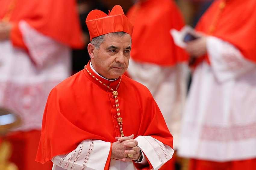 Cardinal Angelo Becciu, prefect of the Congregation for Saints&#039; Causes, is pictured after being made a cardinal by Pope Francis during a consistory in St. Peter&#039;s Basilica at the Vatican June 28, 2018.