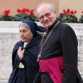 Msgr. Philippe Brizard, former director of the aid agency L&#039;Oeuvre d&#039;Orient, and Sister Clauda Achaya Naddaf from Syria arrive for the Synod of Bishops for the Middle East at the Vatican Oct. 19. Both are observers at the synod. Sister Naddaf, superior o f the Sisters of Our Lady of Charity of the Good Shepherd, said she was surprised the synod&#039;s working document and the vast majority of synod speeches did not mention problems concerning women in the Middle East.