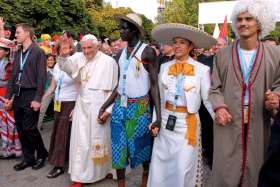Pope Benedict walks with youths from Latin America and Africa during World Youth Day in Cologne, Germany. 