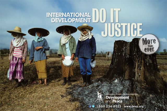 Development and Peace is inviting Catholics to discuss Canada&#039;s aid policy with this poster.