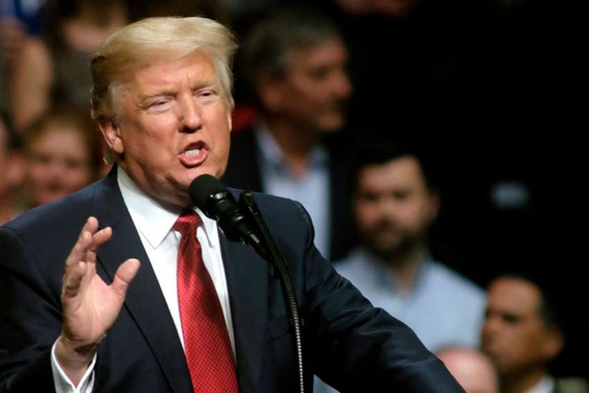 U.S. President Donald Trump delivers a speech during a rally March 15 at the Nashville Municipal Auditorium in Tennessee. Trump criticized a Hawaii federal judge&#039;s decision that temporarily halts the administration&#039;s new attempt to pause entry into the U.S. of people from six majority-Muslim countries.