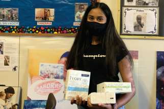 Trisha Natesan led a drive this summer to collect bars of soap to be donated to the poor through Canadian Food for Children. 