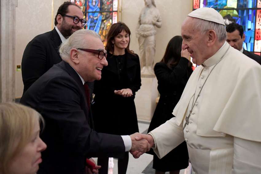 Pope Francis meets U.S. film director Martin Scorsese during a Nov. 30 private audience at the Vatican.
