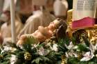 A figurine of the baby Jesus is pictured as Pope Francis celebrates Christmas Eve Mass in St. Peter&#039;s Basilica at the Vatican Dec. 24, 2020. The Mass was not open to the general public and began at 7:30 p.m. local time so that the limited number of attendees could return home in time to observe Italy&#039;s 10 p.m. curfew.