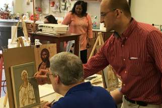 Philip Davydov, a Russian iconographer, teaches an iconography class at Wesley Theological Seminary, a United Methodist-affiliated school in Washington, D.C. 