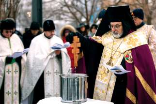 Bishop Bryan Bayda, Ukrainian Greek Catholic Eparch for Toronto and Eastern Canada, conducts the Great Blessing of Water in Montreal.