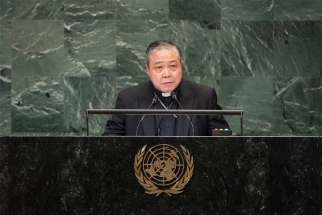 Archbishop Bernardito Auza, the Vatican&#039;s permanent observer to the United Nations, is pictured speaking at the U.N headquarters in New York City Oct. 2, 2018. In an address at the U.N. June 24, 2019, Archbishop Auza called for fostering tolerance and inclusivity to counter terrorism and &quot;other acts of violence based on religion or belief.&quot;