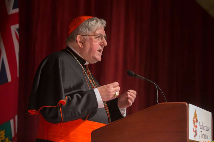 Cardinal Collins, Archbishop of Toronto, delivers an address at the 43rd annual Cardinal&#039;s Dinner, Nov. 15, 2022.