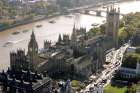 An aerial view of The Houses of Parliament in London.