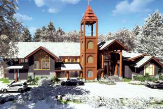 A preliminary concept of the new Our Lady of the Mountains Church in Whistler, B.C. The church’s pastor hopes Whistler’s awe-inspiring scenery will draw trekkers looking for a multi-day hike.