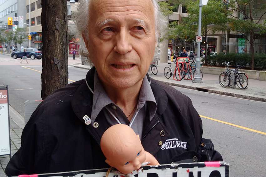 Cyril Winter demonstrating outside the Morgentaler abortion facility in the fall of 2017.