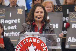 MP Cathay Wagantall, speaking at a March for Life rally in Ottawa. Her bill to stop sex-selective abortions failed to pass in the House of Commons.
