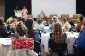 Attendees listen to Laraine Bennett, communications manager for the National Council of Catholic Women, during a June 13, 2019, GIVEN session at The Catholic University of America in Washington. The annual GIVEN Catholic Young Women&#039;s Leadership Forum, held June 12-16 this year, is designed to help young adult Catholic women with a heart for mission and an aptitude for leadership identify their particular gifts and find practical pathways to put them in the service of the Gospel.