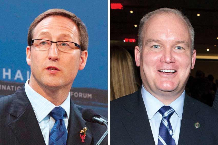 Former Conservative cabinet minister Peter MacKay, left, and Ontario MP Erin O’Toole are the first prominent politicians to announce their candidacy for leadership of the Conservative Party of Canada.