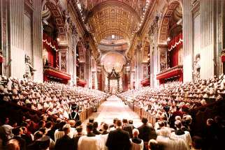 Pope John XXIII leads the opening session of the Second Vatican Council in St. Peter’s Basilica at the Vatican Oct. 11, 1962. Blessed John XXIII felt the council was necessary to bring the Church into the modern world.