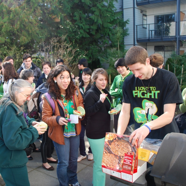 Former UBC student Mark Kulchar prepares at a campus ministry BBQ during Catholic Students Week.