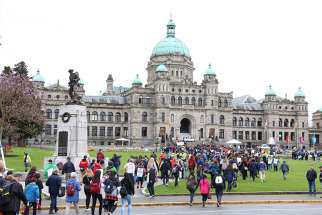 In Victoria, about 2,000 marchers walked down the temporarily closed Government Street toward the provincial legislature.