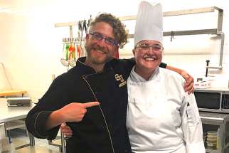 Mary Beazer and St. Joseph High School chef Nathin Bye.