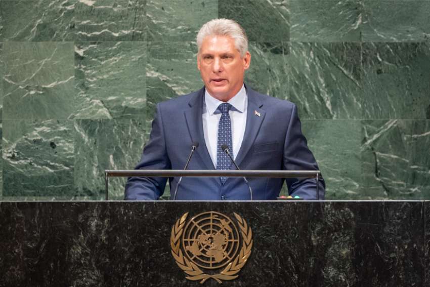 Cuban President Miguel Mario Diaz-Canel Bermudez speaks during the General Assembly&#039;s 73rd session at the U.N. headquarters in New York City Sept. 26, 2018. New York Cardinal Timothy M. Dolan is set to meet with Diaz-Canel during a Feb. 7-12, 2020, trip to the island nation, which includes a visit with the cardinal of Havana and other Cuban prelates.