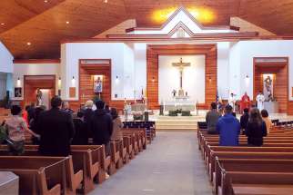 Masses in B.C. churches, like St. Matthew’s Church in Surrey, B.C., above, have resumed with a maximum of 50 people.