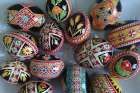 A collection of eggs decorated by French artist Irmã Marcia Nahirnei Smi, who was part of an online group learning the art.