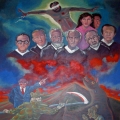 A mural depicts the Jesuit priests and two women who were shot to death by an elite army unit Nov. 16, 1989, at the Jesuit-run Central American University in San Salvador.