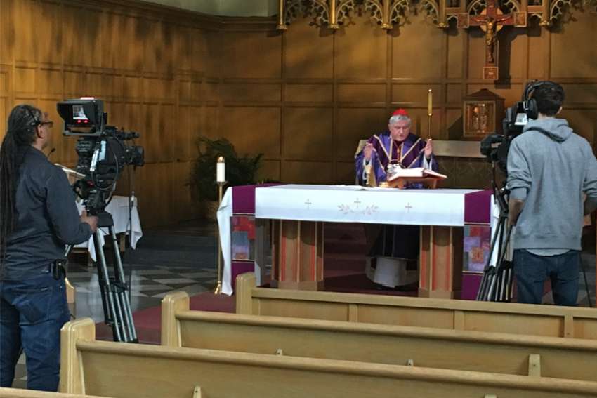 Cardinal Collins celebrates Mass for Daily TV Mass at the Loretto Abbey chapel in Toronto.