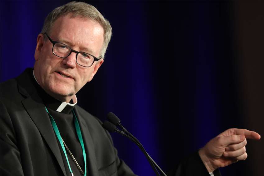 Bishop Robert Barron of Winona-Rochester, Minn., is seen speaking at the spring general assembly of the U.S. Conference of Catholic Bishops in Baltimore in this June 11, 2019, file photo.