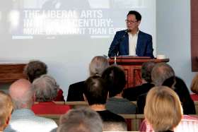 UBC president Santa Ono at a public lecture.