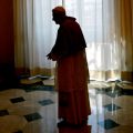 Pope Benedict XVI is seen silhouetted following a meeting with Montenegro&#039;s President Filip Vujanovic at the Vatican June 21.