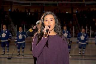 Martina Ortiz-Luis is the Maple Leafs’ first anthem singer to be given the job for the whole season. The 15-year-old is a Grade 10 student at Cardinal Carter Academy for the Arts.